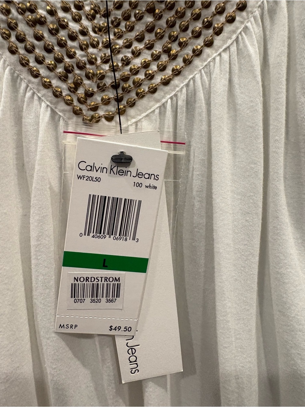 Calvin Klein Jeans Cream Top with Gold Beaded Detail